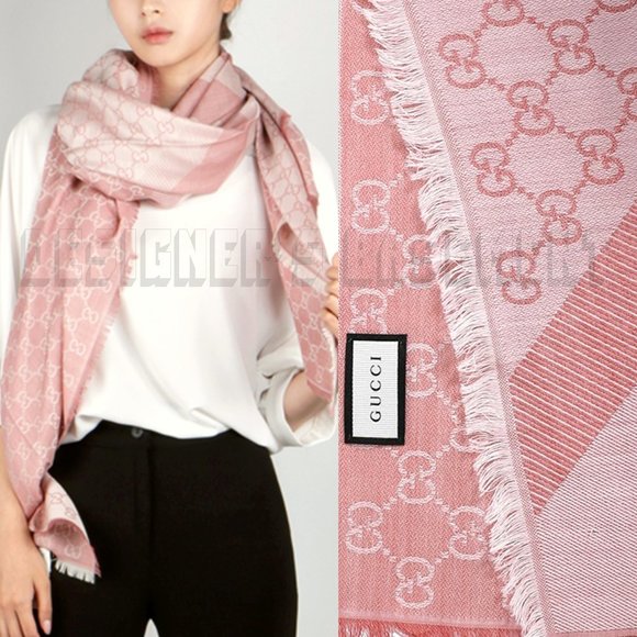 GUCCI 2-tone Pink & Ivory GGWEB giant 55"-sqr wool/silk pashmina shawl scarf NWT - Picture 13 of 13
